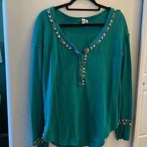 Free People Green Embroidered Longsleeve